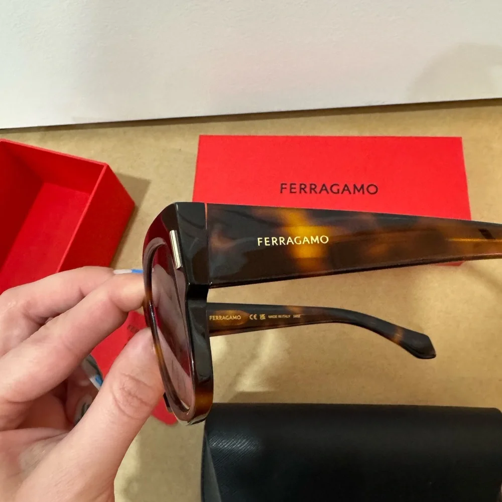 Salvatore Ferragamo Brown Tortoise Rivets 51MM Teacup Sunglasses